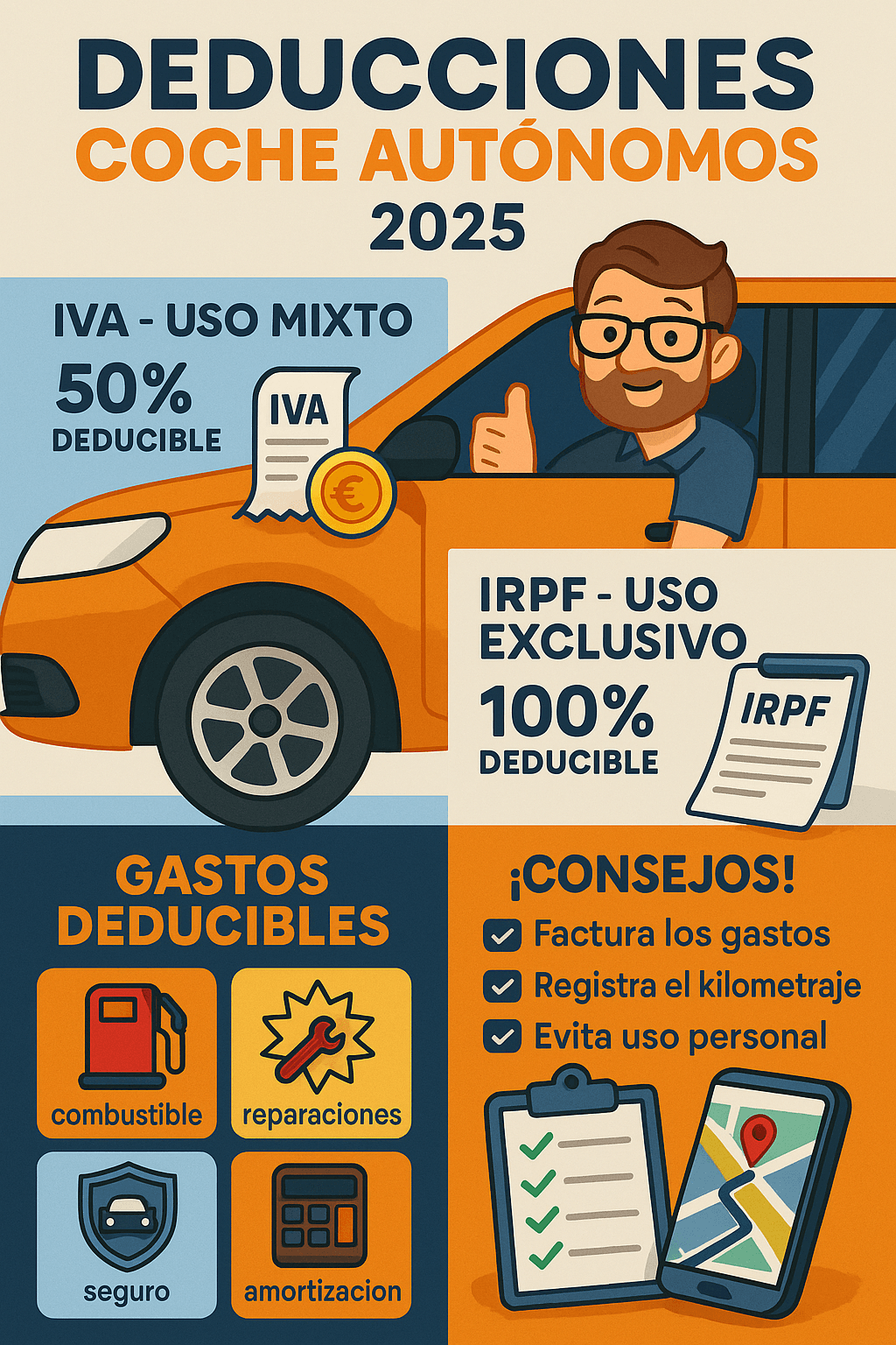 Cómo deducir el uso de tu coche siendo autónomo en 2025 (y no morir en el intento)