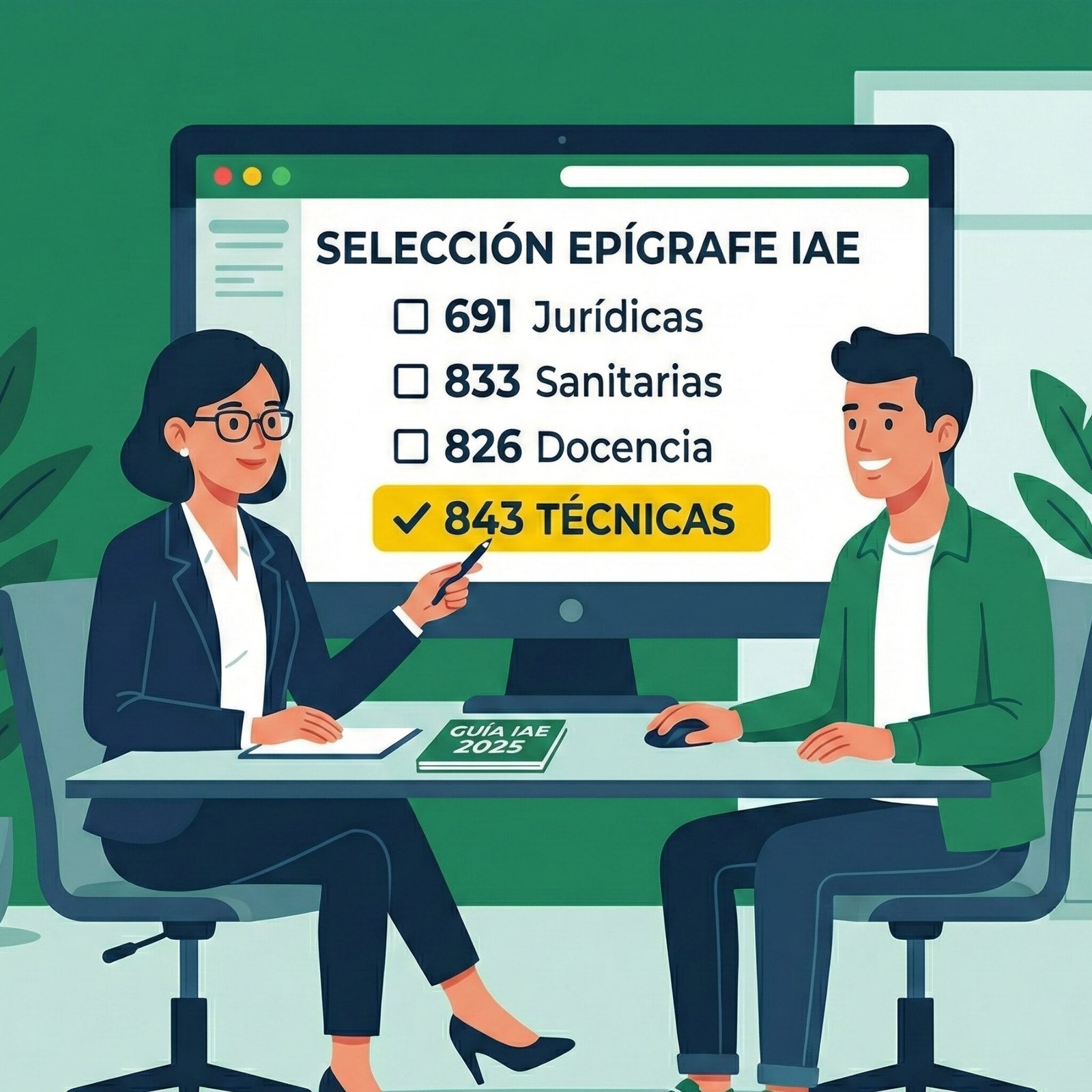 Asesor fiscal ayudando a autónomo con elección de epígrafe IAE