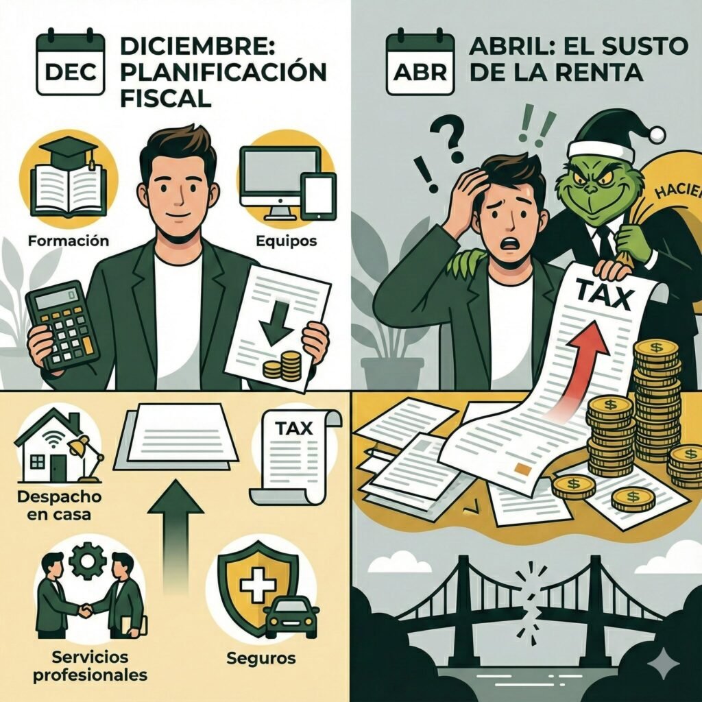 Autónomo revisando gastos y cierre fiscal antes de fin de año