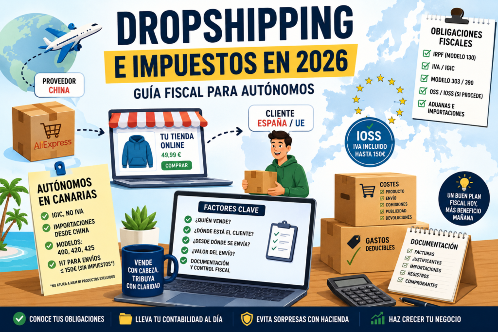 Dropshipping e impuestos 2026: autónomos, IVA, IGIC y Canarias