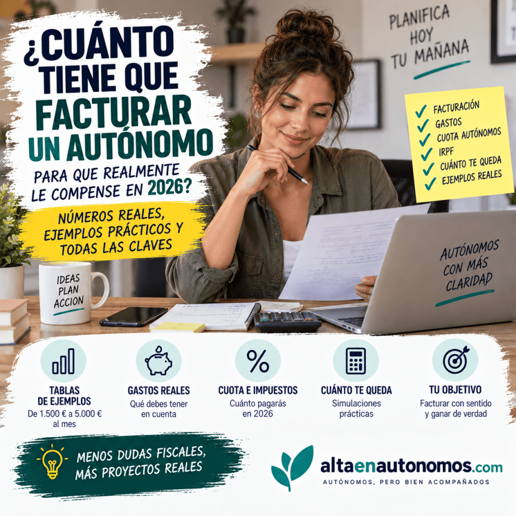 ¿Cuánto tienes que facturar realmente para que compense ser autónomo? Calculamos cuánto puede quedarte facturando 1.500 €, 2.000 €, 3.000 €, 4.000 € o 5.000 € al mes y qué gastos debes tener en cuenta.