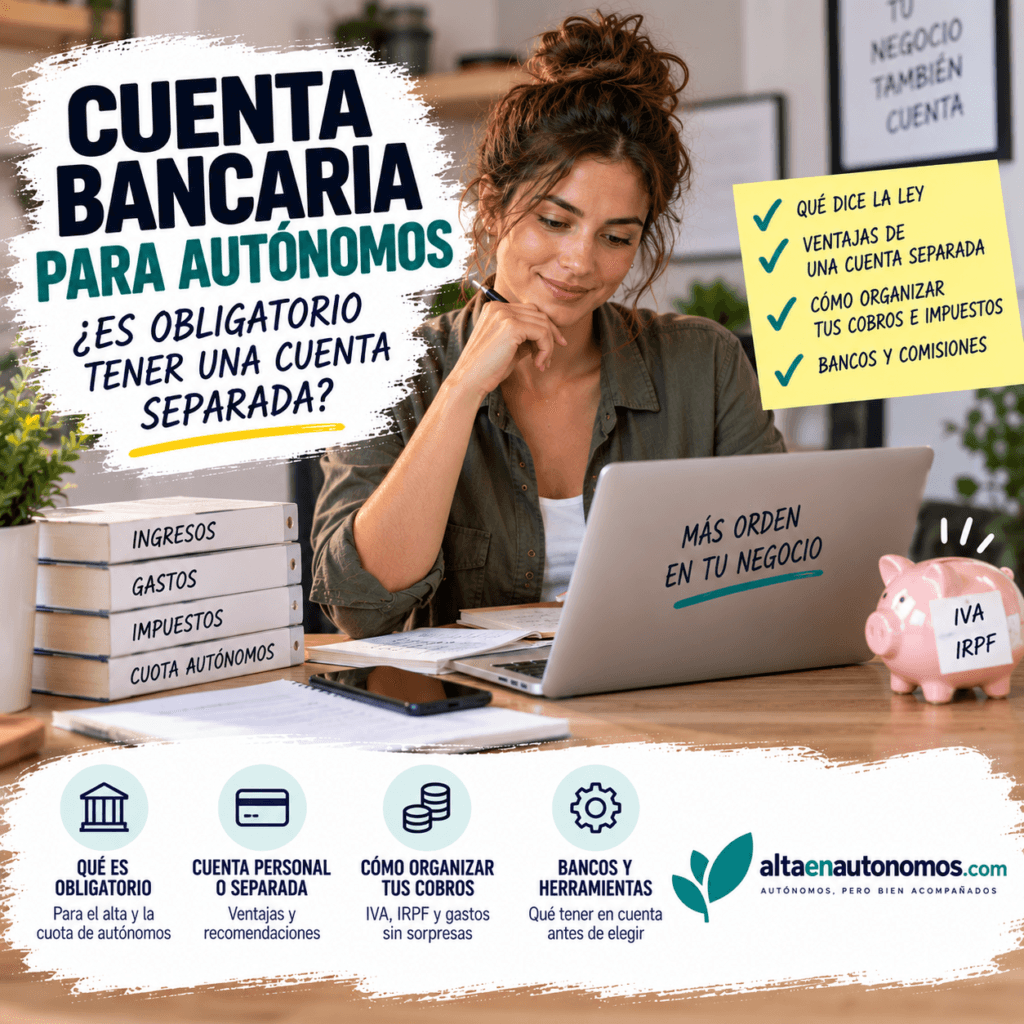 ¿Necesitas una cuenta bancaria separada siendo autónomo? Te explicamos qué es obligatorio, qué recomienda el Banco de España y cómo organizar cobros e impuestos.