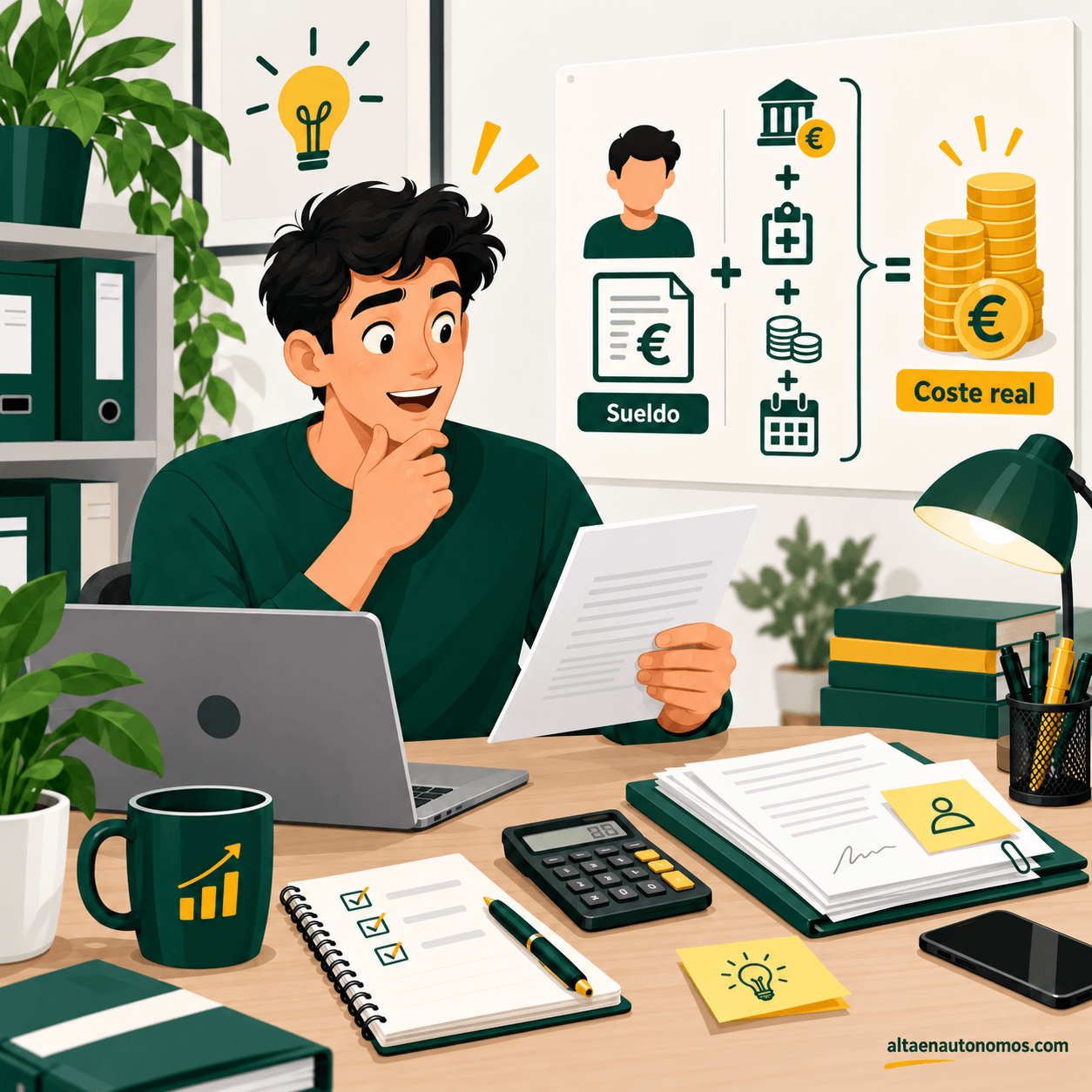 Guía 2026 para saber cuánto cuesta contratar a un trabajador siendo autónomo: salario, Seguridad Social, convenio, nómina, trámites y errores.