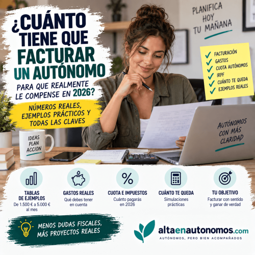 ¿Cuánto tienes que facturar realmente para que compense ser autónomo? Calculamos cuánto puede quedarte facturando 1.500 €, 2.000 €, 3.000 €, 4.000 € o 5.000 € al mes y qué gastos debes tener en cuenta.