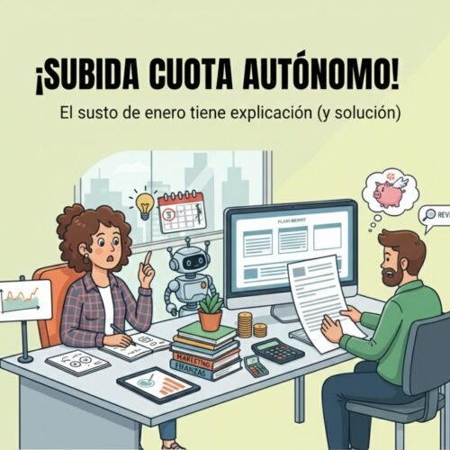 Autónomo revisando el cargo de la cuota de autónomos en enero con gesto de sorpresa