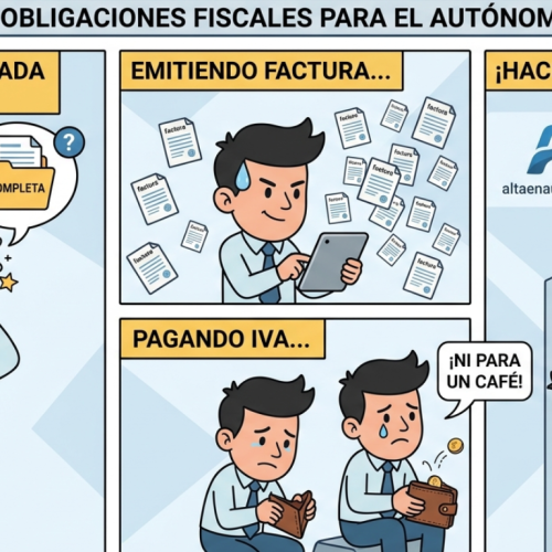 autónomo revisando facturas y obligaciones de facturación en su ordenador