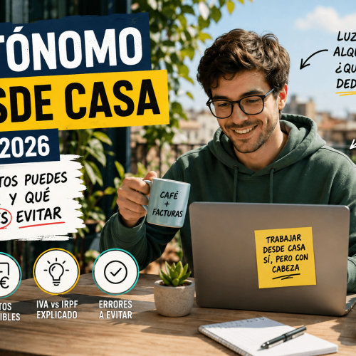 Guía 2026 para autónomos que trabajan desde casa: domicilio fiscal, domicilio de actividad, gastos deducibles, suministros, IVA, IRPF y errores.