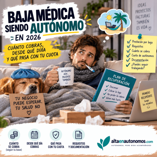 ¿Cuánto cobra un autónomo estando de baja médica? Te explicamos cómo se calcula la prestación, desde qué día se cobra, qué ocurre con la cuota y qué trámites debes realizar en 2026.
